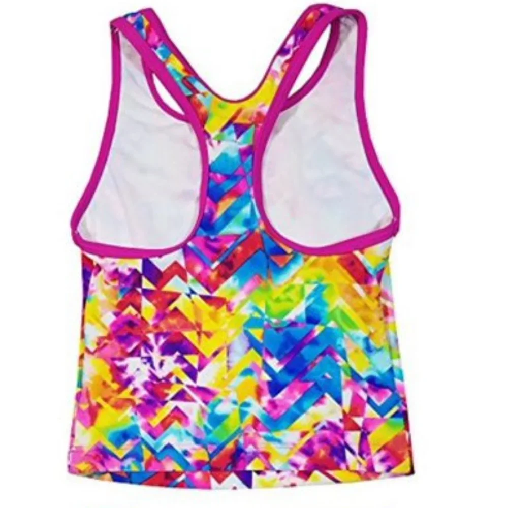 Speedo Colorful Rainbow Racerback Tankini Top Sz Y12 EUC